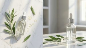 natural olive oil skincare serum dropper bottle marble diptych