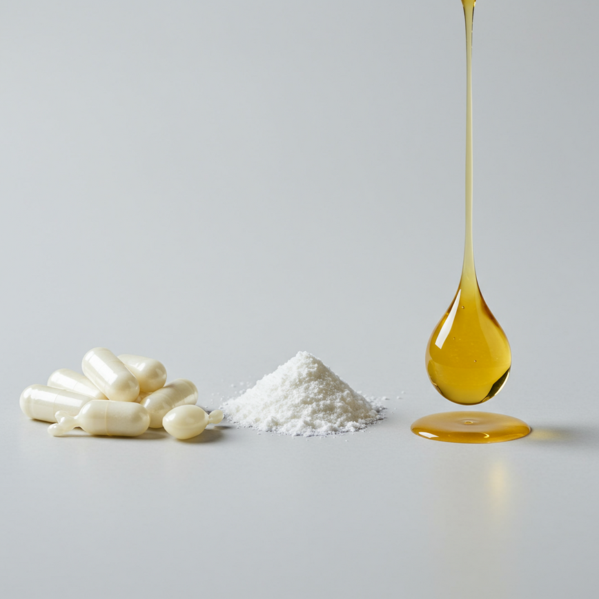 To visually compare the three main forms of collagen supplements discussed in the article: pills, powder, and liquid.